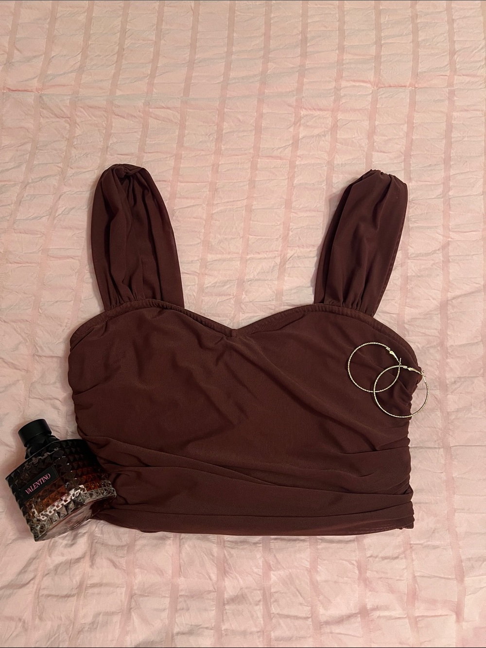 SHEIN Chocolate Brown Ruched Crop Cami